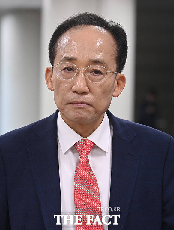 추경호 국민의힘 전 원내대표가 29일 오후 서울 서초구 서울중앙지방법원에서 열린 계엄 해제 표결 방해 혐의 관련 공판에 출석하고 있다. /박헌우 기자