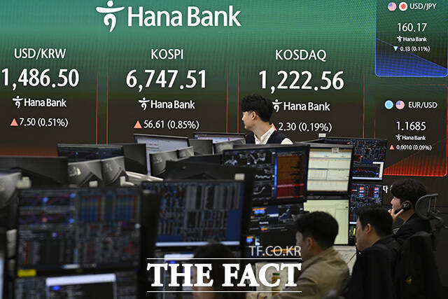 딜러가 거래창을 확인하고 있다.