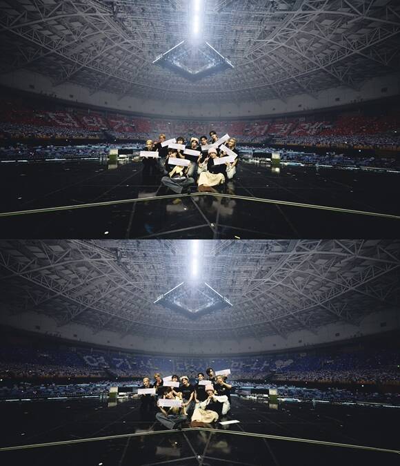 더보이즈 콘서트 마지막 날 팬들은 '더비가 더보이즈 지킬게' '여기서 다시 만나'의 카드섹션 이벤트를 진행해 감동을 더했다. /소셜 미디어 캡처