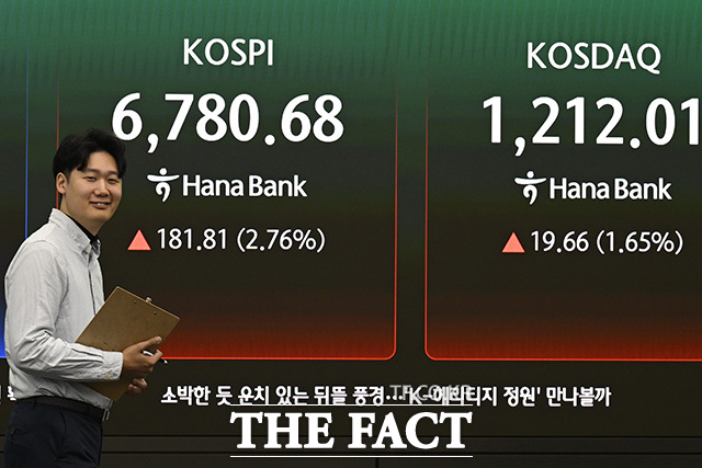 딜러가 모니터를 주시하며 거래를 하고 있다.