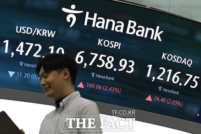 딜러가 모니터를 주시하며 거래를 하고 있다.