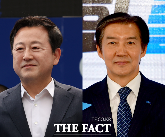 평택을 국회의원 재보궐선거에 출마한 김용남 더불어민주당 후보(왼쪽)와 조국 조국혁신당 후보 간의 불편한 동거가 이어지고 있다. /뉴시스