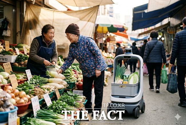 AI 짐꾼 로봇 서비스를 받는 모습을 구현한 AI 이미지. /성남시