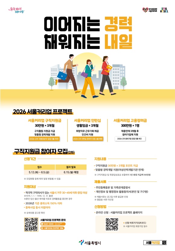 서울시가 경력보유 여성의 재취업을 위해 월 30만 원 구직지원금과 AI 직무교육, 인턴십까지 연계한 ‘서울커리업 프로젝트’ 2차 참여자 1800명을 모집한다. /서울시