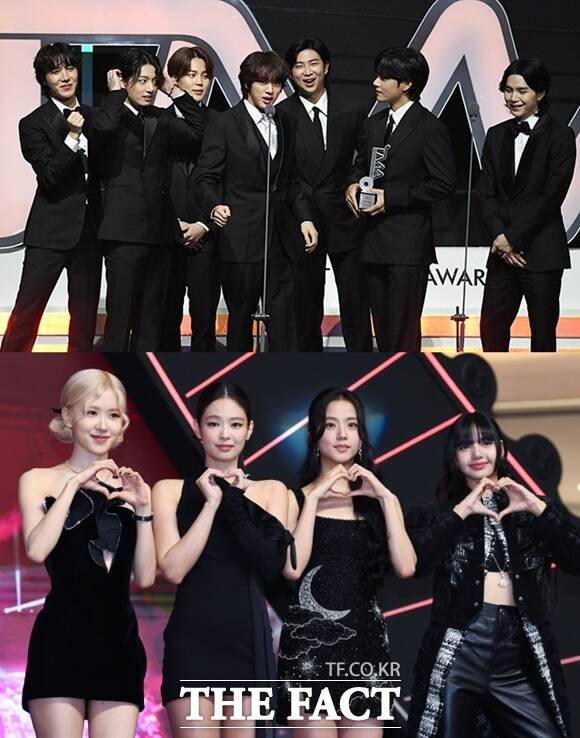 그룹 방탄소년단(위)과 블랙핑크는 단순한 인기 스타를 넘어 K컬처와 대한민국을 대표하는 간판이 됐다는 평가가 나오고 있다./더팩트DB