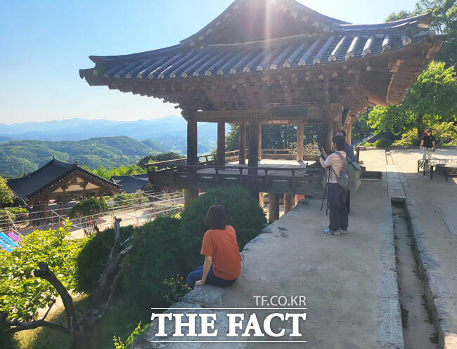 무량수전과 안양루 일대는 배흘림기둥을 배경으로 소중한 순간을 남기려는 ‘인생샷’ 관람객들로 붐볐다. /김성권 기자