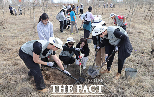 올해는 탄소 배출 절감 실적이 우수한 보잉 777 기종의 이름으로 묘목 1000그루를 기부하며 그 의미를 더했다. /울란바타르=공항사진기자단