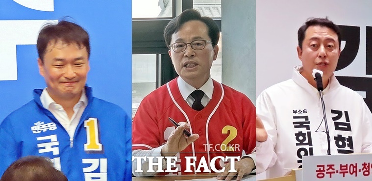 사진 왼쪽부터 김영빈 더불어민주당 후보, 윤용근 국민의힘 후보, 김혁종 무소속 후보. /김형중 기자