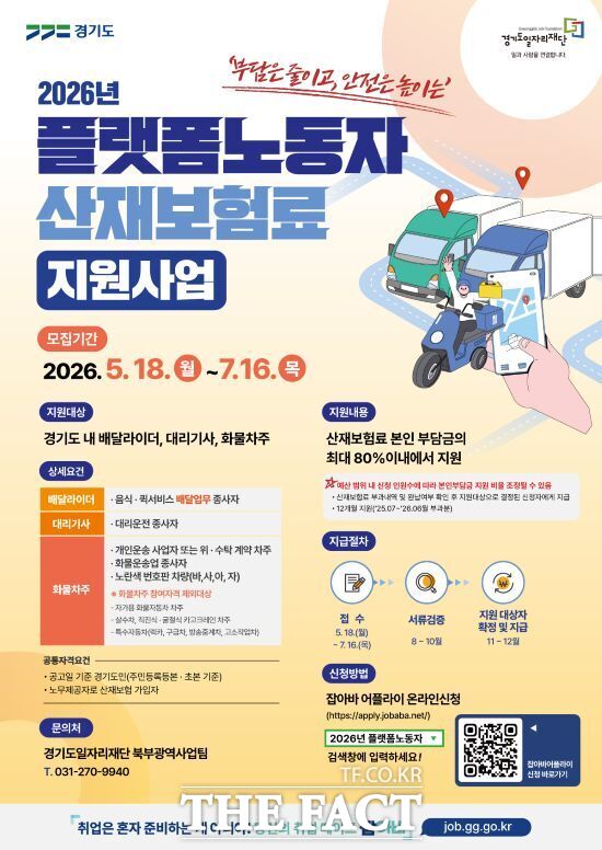 경기도의 2026년 플랫폼 노동자 산재보험료 지원사업 안내 포스터. /경기도
