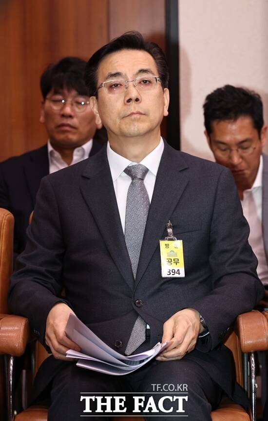 이한우 현대건설 대표이사 부사장이 20일 오전 서울 여의도 국회 국토교통위원회에서 열린 GTX 삼성역 철근누락 관련 긴급현안질의에 출석해 있다. /뉴시스