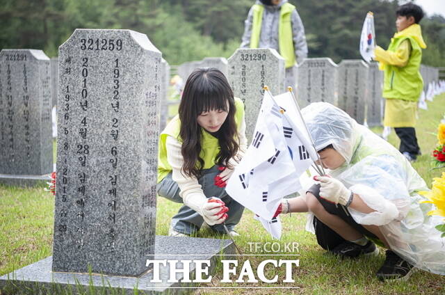 1사 1묘역 가꾸기 봉사활동 모습. /전북은행