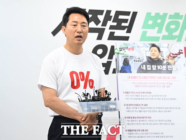 오세훈 국민의힘 서울시장 후보는 이날 도시철도 공약을 발표하며 '170여 개 동, 7개 노선, 83개 역'을 의미하는 숫자가 적힌 종이를 공개하기도 했다.