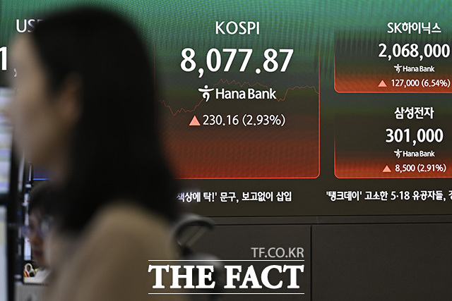 전광판에 삼성전자 주가가 표시돼 있다. /송호영 기자