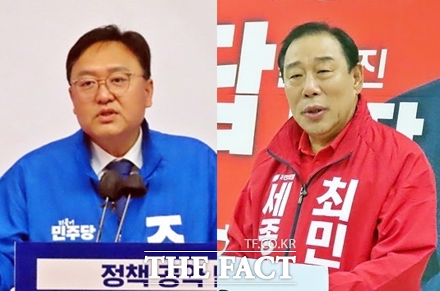 조상호 후보와 최민호 후보 /김형중 기자