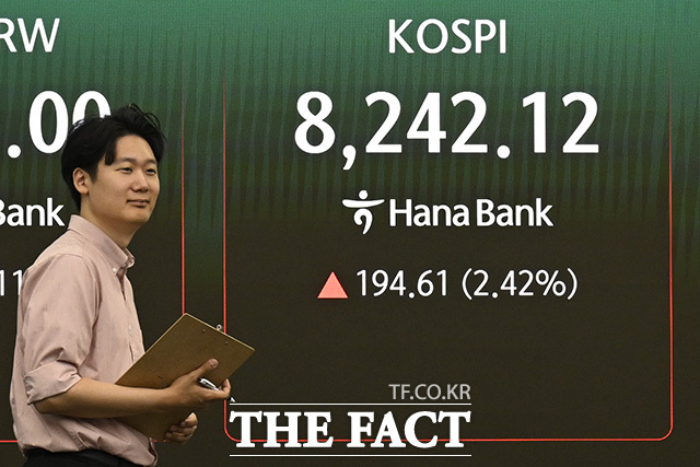 전광판에 원·달러 환율과 코스피, 코스닥이 표시돼 있다.