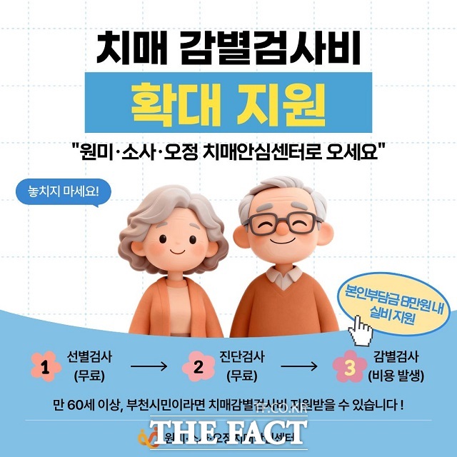 만 60세 이상 부천시민 치매감별검사비 확대 지원 홍보 이미지. /부천시