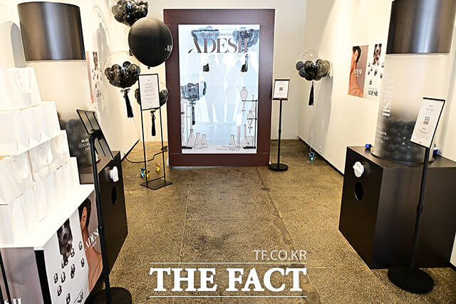 한미그룹 지주회사 한미사이언스가 론칭한 프리미엄 더마 코스메틱 브랜드 'ADESII(아데시)'가 29일 오후 서울 성동구 연무장길에서 론칭 캠페인을 진행하고 있다. /배정한 기자