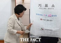 김부겸 후보 기표소 열어보는 배우자 이유미 여사 [TF사진관]