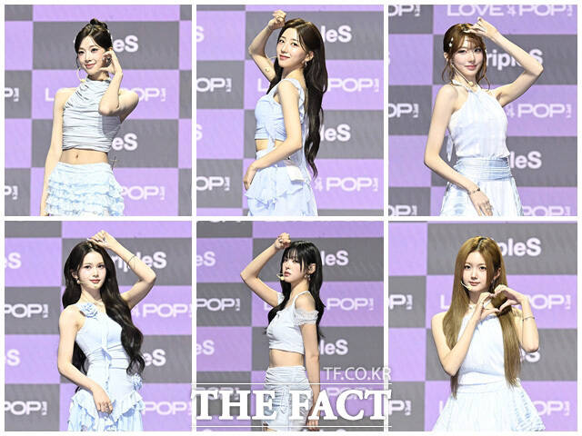 그룹 트리플에스(tripleS)의 니엔과 박소현, 신위, 주빈, 린, 마유(왼쪽 위부터 시계 방향)가 1일 오후 서울 용산구 블루스퀘어 우리WON뱅킹홀에서 열린 'ASSEMBLE26 LOVE & POP Pt.1 LOVE(어셈블26 러브 앤드 팝 파트.1 러브)' 쇼케이스에 참석해 포즈를 취하고 있다. /송호영 기자