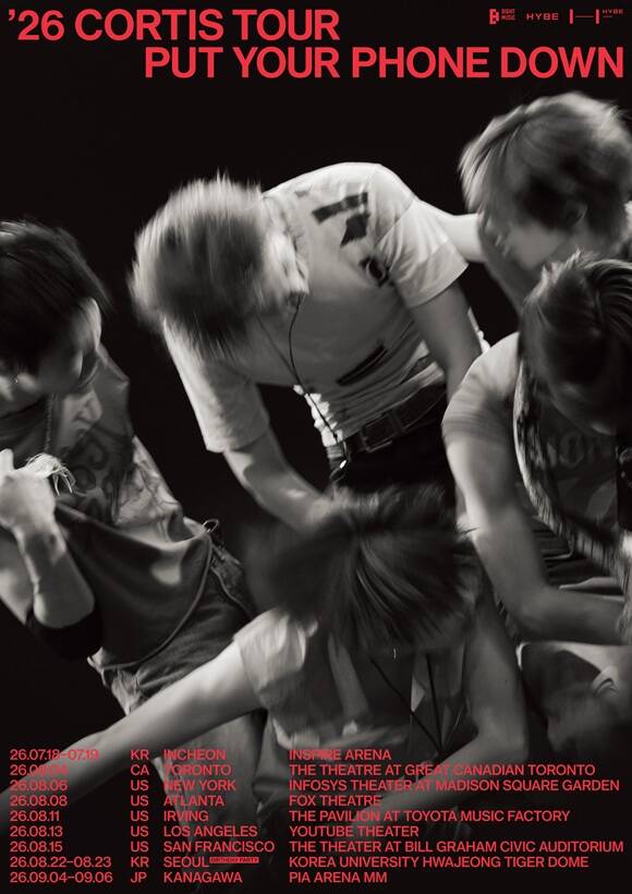 코르티스는 첫 투어 'PUT YOUR PHONE DOWN'를 통해 서울 인천 캐나다 미국 일본의 9개 지역에서 총 13회 공연을 펼칠 예정이다./빅히트 뮤직