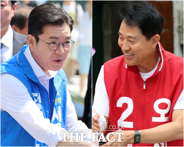 정원오 더불어민주당 후보와 오세훈 국민의힘 후보가 공식 선거운동 마지막 날 서울 전역을 누비며 막판 표심 공략에 나섰다. /서예원 기자