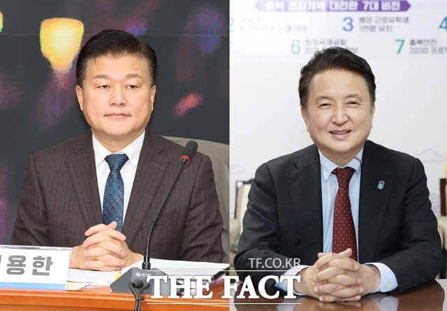 제9회 전국동시지방선거 충북지사 선거에 출마한 (왼쪽부터) 신용한 더불어민주당 후보, 김영환 국민의힘 후보. /사진=뉴시스, 김영환 충북지사 후보 페이스북