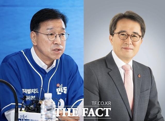 제9회 전국동시지방선거 제주지사 선거에 출마한 (왼쪽부터) 위성곤 더불어민주당 후보, 문성유 국민의힘 후보. /위성곤 제주도지사 후보, 문성유 제주도지사 후보 페이스북