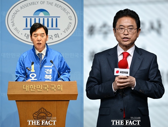 제9회 전국동시지방선거 경북지사 선거에 출마한 (왼쪽부터) 오중기 더불어민주당 후보, 이철우 국민의힘 후보. /남용희 기자, 국회사진취재단