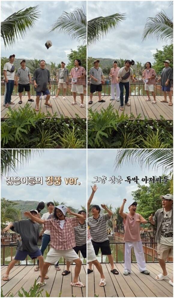 채널S·E채널 새 예능프로그램 '끝까지 간다! 독박투어' 제작진이 방송인 장동민 양상국 홍인규 김준호 김대희(왼쪽부터)가 '모자 챌린지'에 도전하는 영상을 공개했다. /채널S·E채널