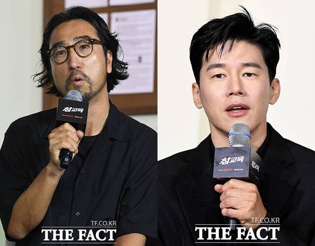 홍종찬 감독(왼쪽)과 배우 김무열이 넷플릭스 새 오리지널 시리즈 '참교육'을 둘러싼 원작 논란에 관해 입장을 밝혔다. /박상민 기자