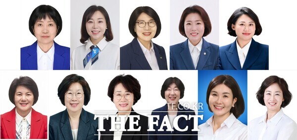 제9회 전국동시지방선거 대전시의회 여성 당선인들. 왼쪽 위부터 시계방향으로 이나영, 김민숙, 김영미, 최지연, 서다운, 김미희, 인미동, 하경옥, 박은희, 민향기, 조재철 의원. /중앙선거관리위원회