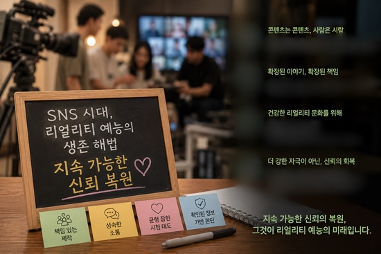리얼리티 예능의 외연이 확장되면서, 방송은 이제 더 이상 TV 화면 안에만 머물지 않는다. 지금 방송가에 필요한 것은 더 강한 자극이 아니라, 지속 가능한 신뢰의 복원이다. /AI 이미지