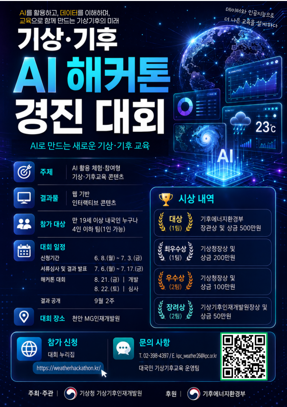 기상청은 내달 3일까지 기상·기후 데이터 분야 인공지능(AI) 인재 육성을 위한 기상·기후 AI 해커톤 경진대회 참가 신청을 받는다고 8일 밝혔다. /기상청