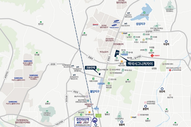 백석시그니처자이는 삼성 산업벨트, 불당지구와 가깝다. /GS건설