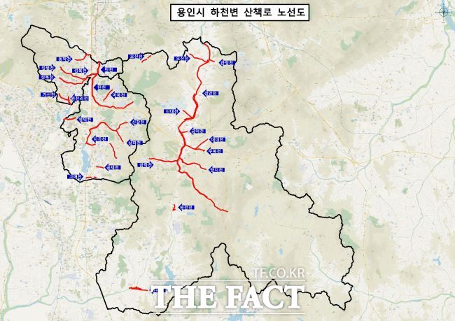 용인 하천 산책로 안내 지도. /용인시