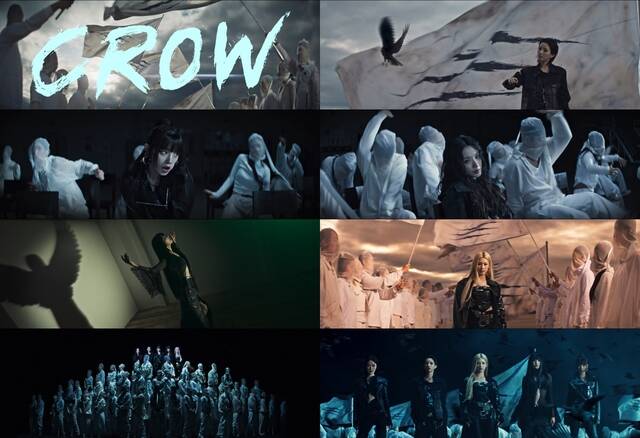 아이들이 미니 9집 'We made'의 수록곡이자 선공개곡인 'Crow'의 뮤직비디오를 14일 공개했다. 메가크루 퍼포먼스와 멤버들의 다크한 비주얼이 담겼다. /큐브엔터