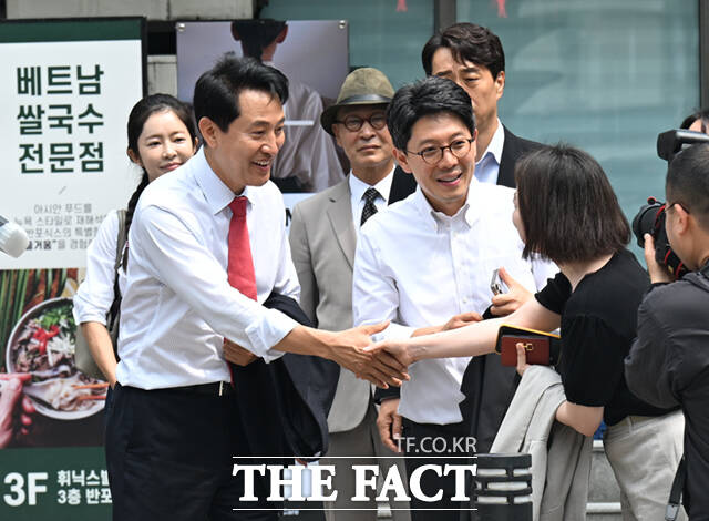 중앙선거관리위원회에 따르면 6·3 지방선거에서 오세훈 국민의힘 서울시장 당선인은 강남구 22개동과 서초구 18개동에서 모두 정원오 더불어민주당 서울시장 후보를 앞섰다. /이새롬 기자