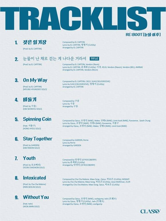 걸그룹 클라씨가 새 미니앨범 RE:BOOT '눈물 이후'의 트랙리시트를 공개했다. /K타이거즈 엔터테인먼트