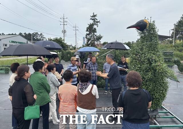 22일 순창군 관계자가 전남 함평군 농업기술센터 관계자와 함평군 국화 재배 현장을 견학했다. /함평군