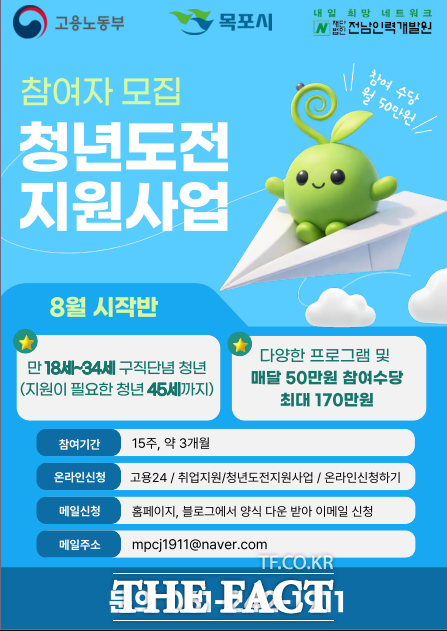 전남 목포시 구직단념 청년 대상 '청년 도전 지원사업' 하반기 참여자 모집 홍보 포스터. /목포시