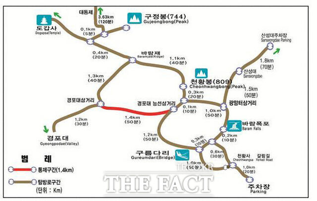 월출산 경포대삼거리~경포대능선 삼거리 출입 통제 구간. /월출산국립공원사무소
