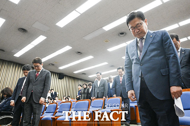 정점식 국민의힘 원내대표가 29일 오후 서울 여의도 국회에서 열린 의원총회에서 발언하고 있다. /국회=서예원 기자
