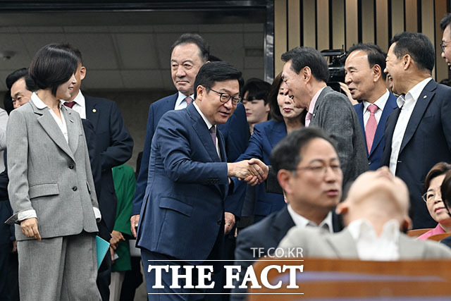정점식 국민의힘 원내대표가 29일 오후 서울 여의도 국회에서 열린 의원총회에서 발언하고 있다. /국회=서예원 기자