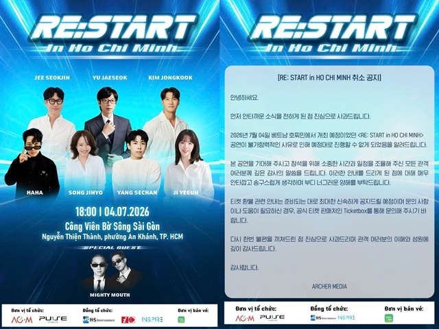 베트남 호찌민에서 개최 예정이었던 SBS 예능 프로그램 '런닝맨' 팬미팅 'RE:START in HO CHI MINH'이 취소 됐다./'RE:START' 공식 페이스북