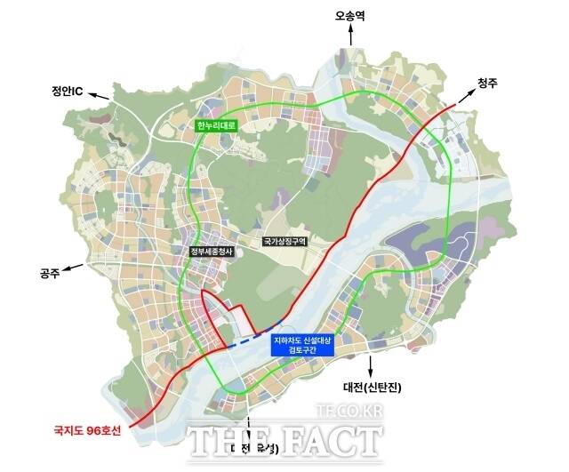 세종시 국가상징구역 96호선 지하차도 신설 구간도. /행정중심복합도시건설청