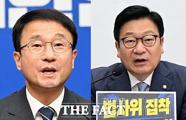 문제는 배재고 사태를 두고 여야가 격앙된 반응을 보이며 각 진영의 결집을 위한 도구로 쓰고 있다는 점이다. 사진은 왼쪽부터 한 원내대표, 정 원내대표 모습. /남용희·서예원기자