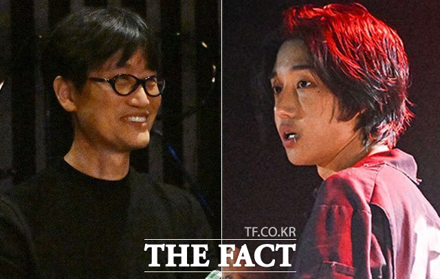 이해진 네이버 이사회 의장(왼쪽)이 3일 오후 8시 서울 용산구 이태원동 현대카드 언더스테이지에서 열린 아들 로렌(LØREN·본명 이승주)의 공연장을 찾아 연신 호응하며 응원의 뜻을 전했다. /서예원 기자