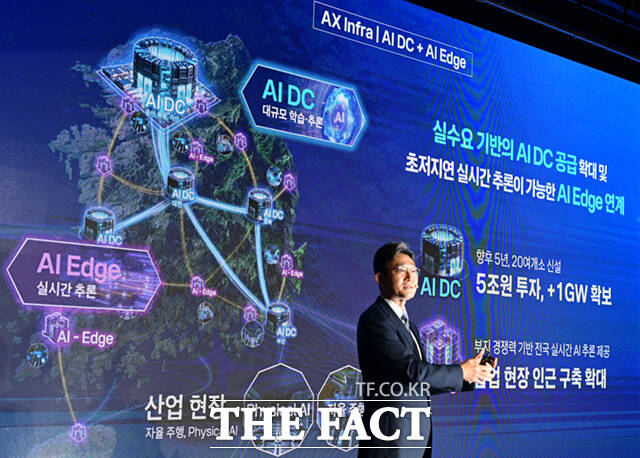 박윤영 KT대표가 6일 서울 광진구 풀만 앰배서더 서울 이스트폴 호텔에서 취임 첫 기자간담회를 열고 'AX 플랫폼 컴퍼니' 도약을 위한 핵심 전략을 발표하고 있다. /이새롬 기자