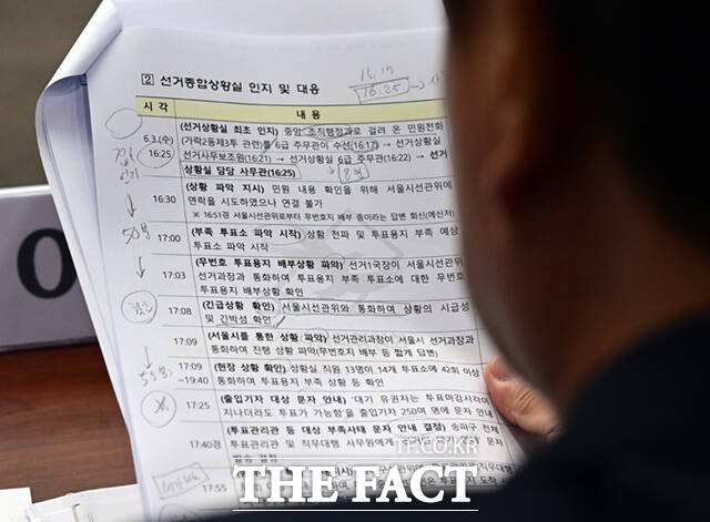 국회 6.3 지방선거 투표용지 부족 사태 국정조사특별위원회(국조특위) 위원장인 윤상현 국민의힘 의원이 7일 경기 과천시 중앙선거관리위원회에서 열린 현장회의 및 전체회의에 참석해 의사봉을 두드리고 있다.
