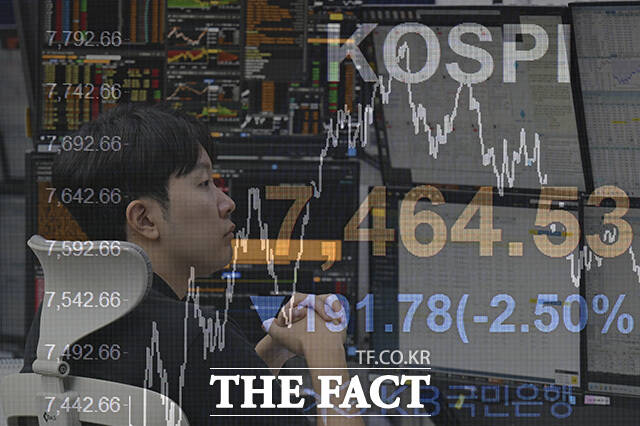 딜링룸 관계자가 모니터를 바라보고 있다.